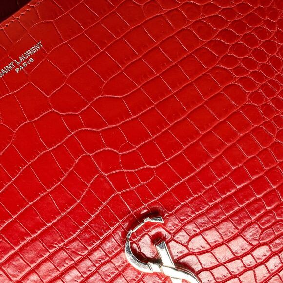 Saint Laurent Cassandra Top Handle Bag Crocodile Embossed Leather Medium Red - Picture 7 of 8